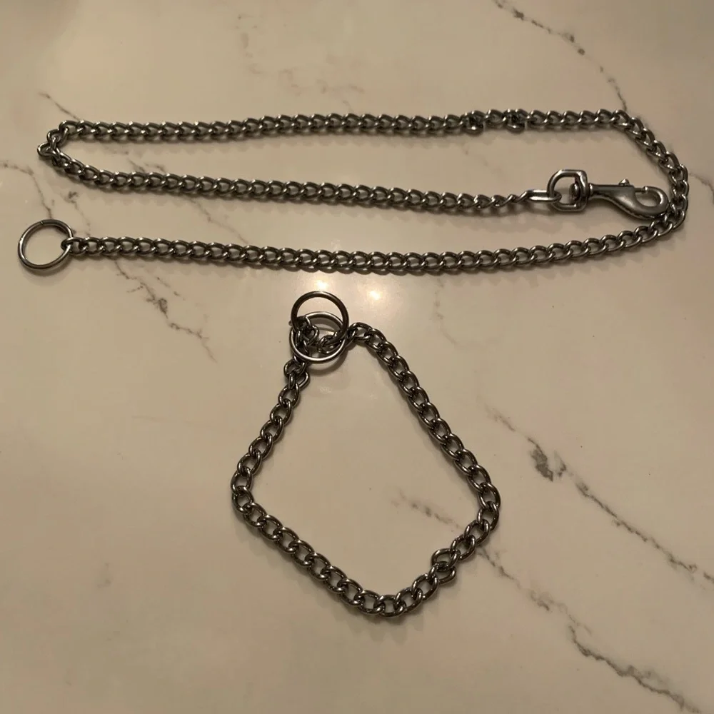 Gun Metal Chain Slip Collar and Leash